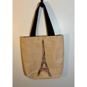 Paris Eiffel Tower Jute Canvas Tote Bag – Eco-Friendly Market, Shopping Bag